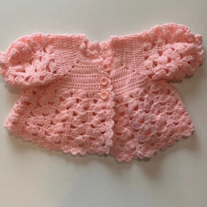 Handmade - pink‎ crochet baby sweater, pink